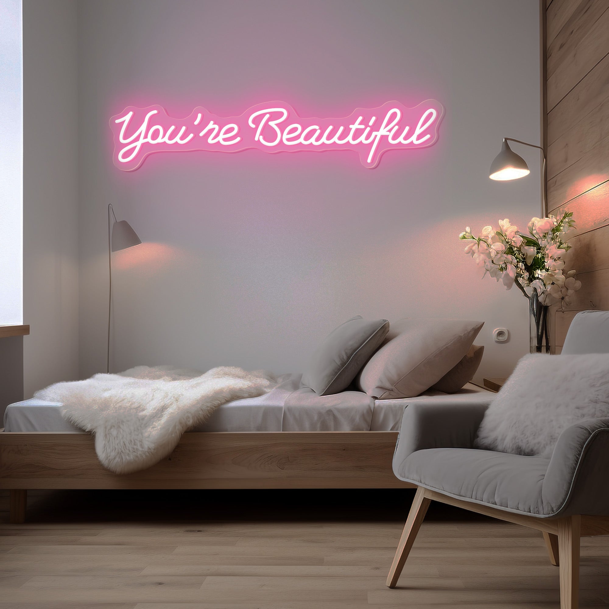 "You're Beautiful" Words Neon Sign for Room