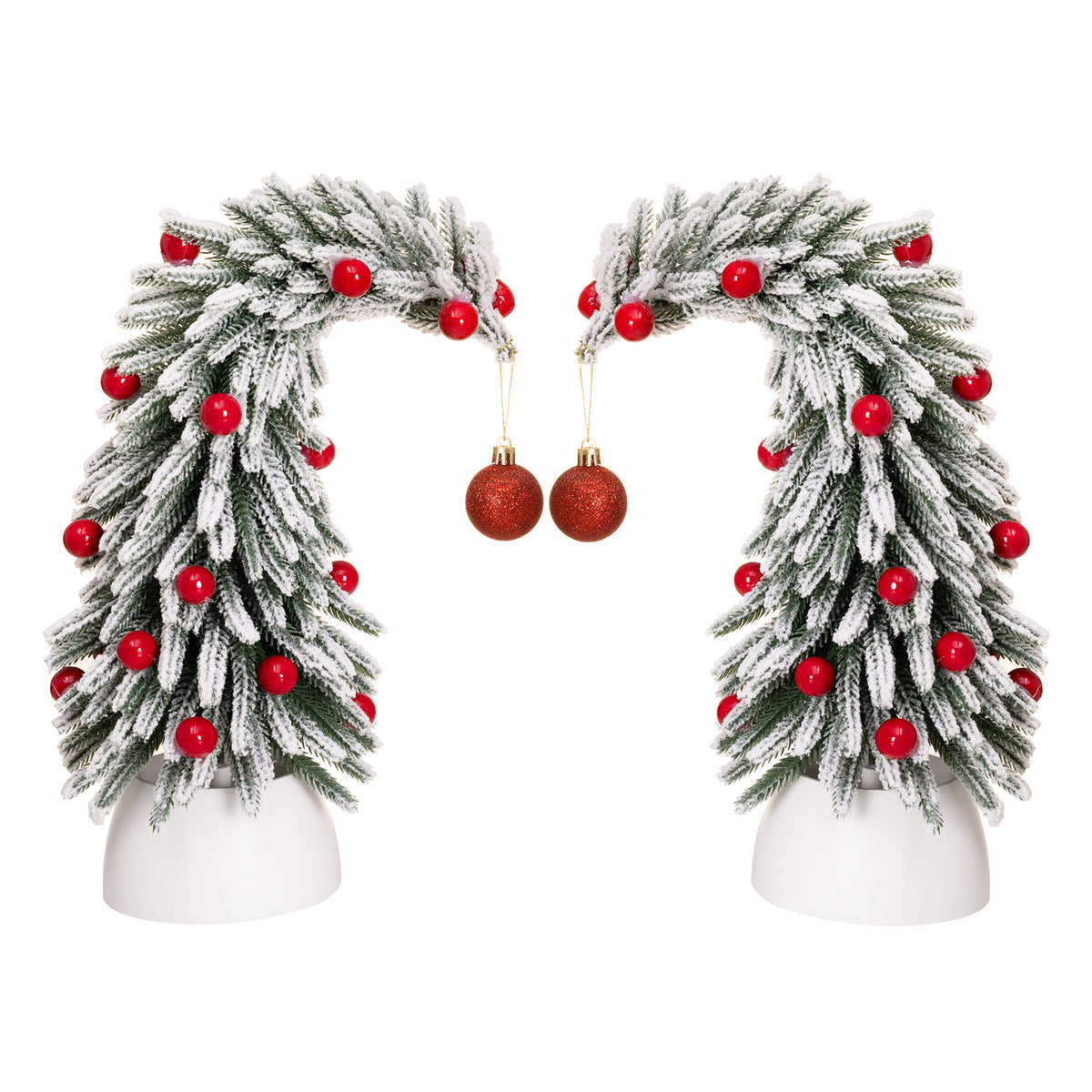 Enogets Mini Elf Hat Tabletop Christmas Trees, with 22 Red Berry, Hanging Ornament, 2 Pcs