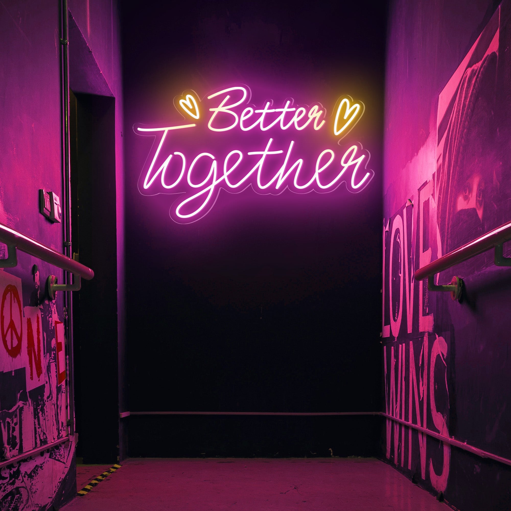 "Better Together" Words & Hearts Neon Sign