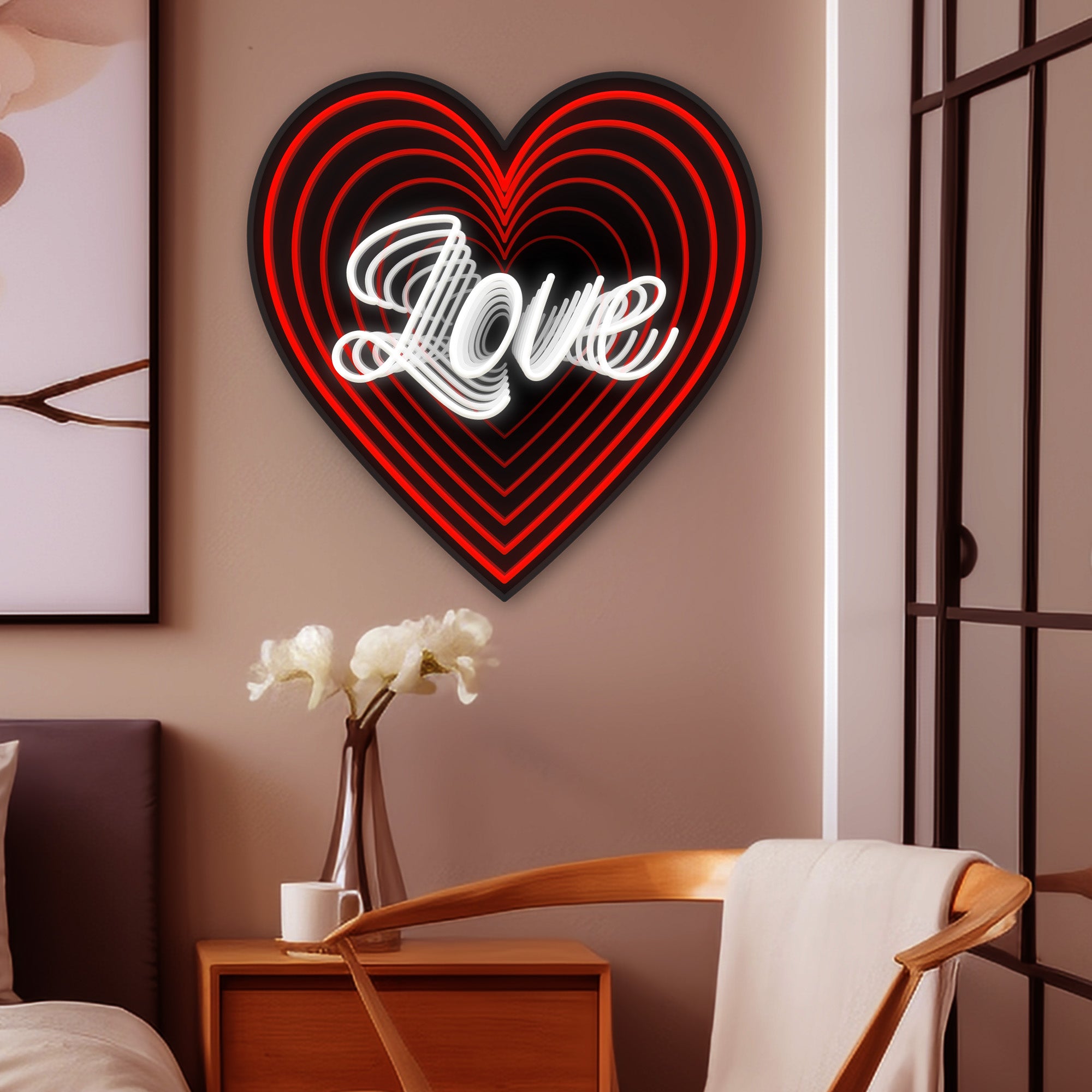 "Love" Word Heart Shape Infinity Mirror LED Sign