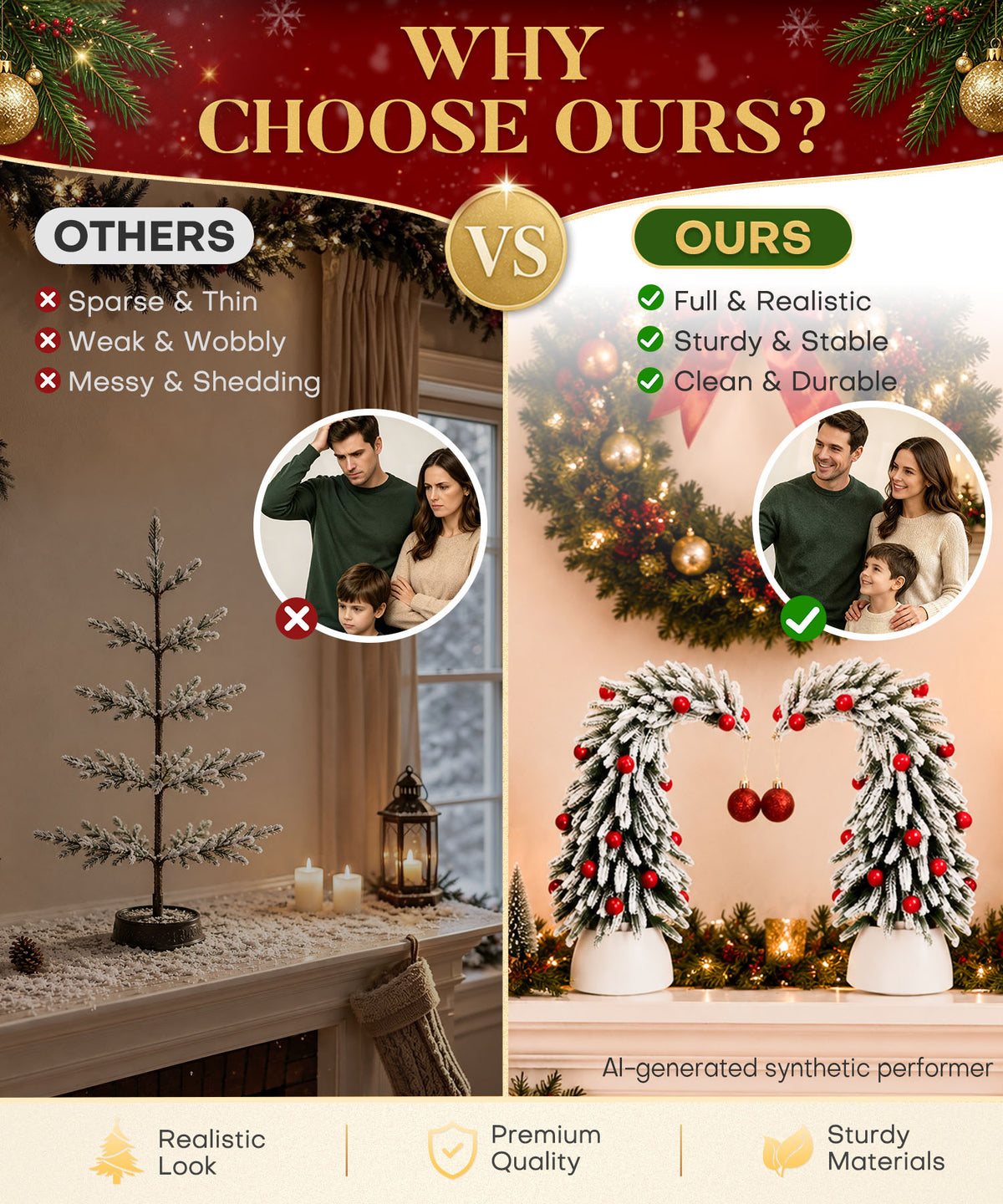 Enogets Mini Elf Hat Tabletop Christmas Trees, with 22 Red Berry, Hanging Ornament, 2 Pcs
