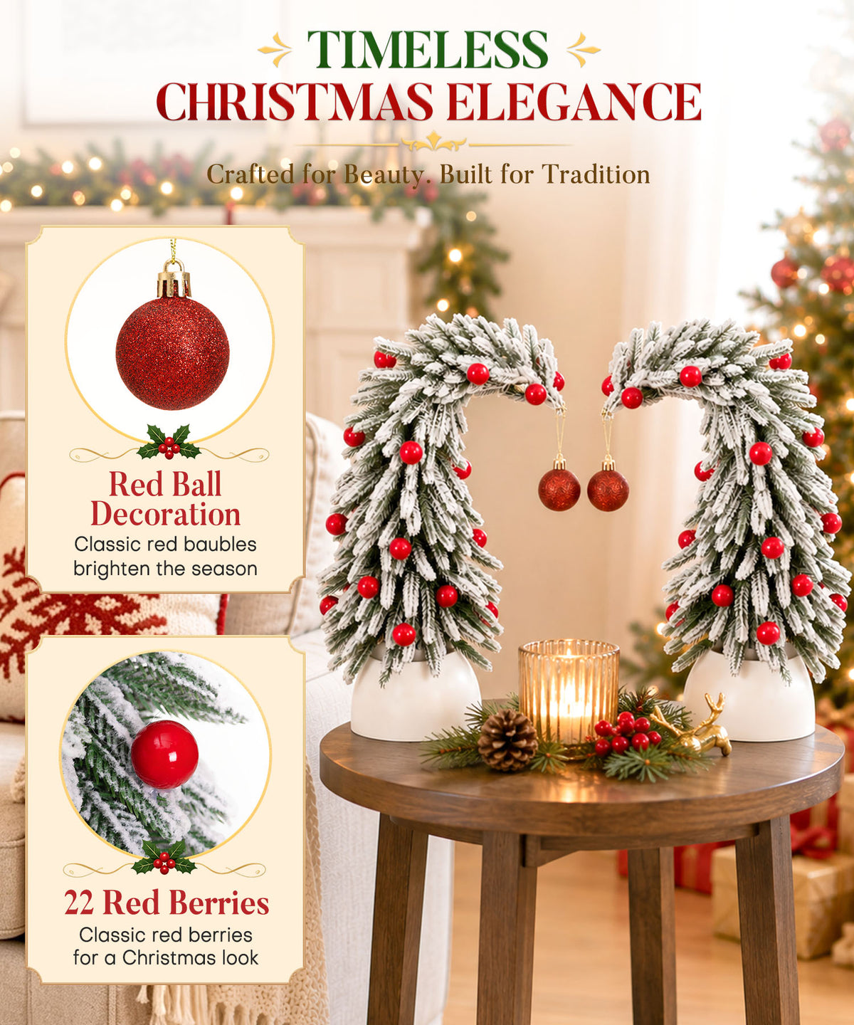 Enogets Mini Elf Hat Tabletop Christmas Trees, with 22 Red Berry, Hanging Ornament, 2 Pcs