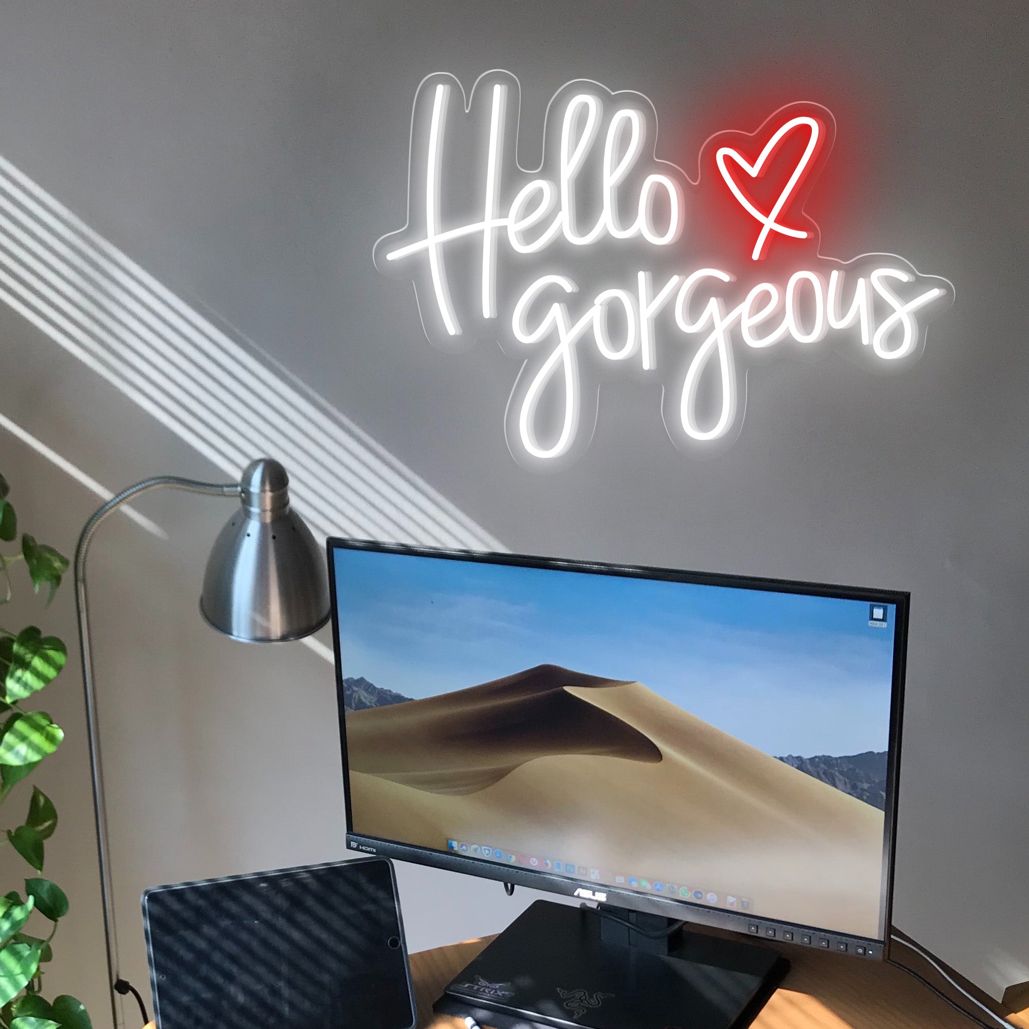 "Hello Gorgeous" Words Heart Neon Sign