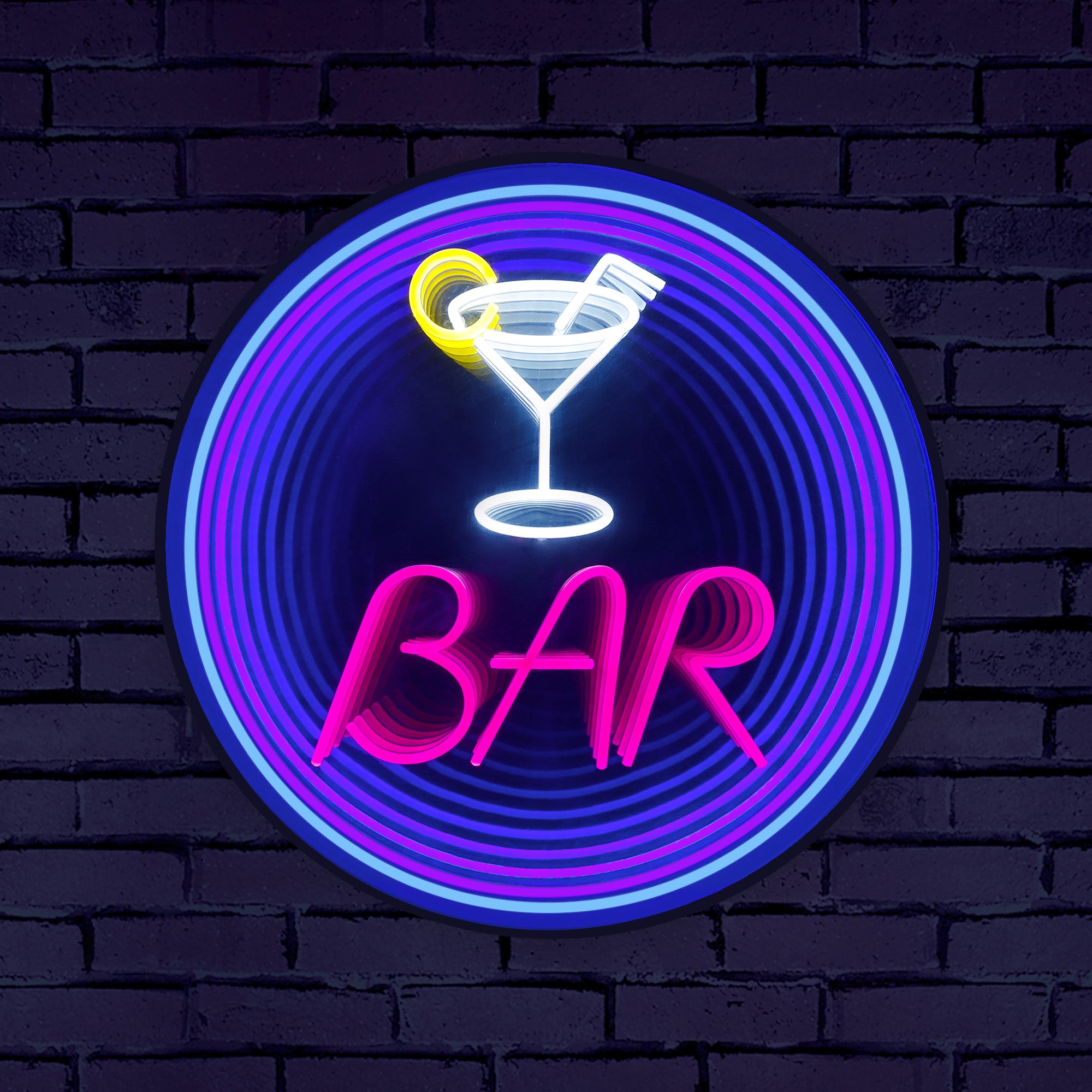 "BAR" Word Cocktail Glass Infinity Mirror LED Sign