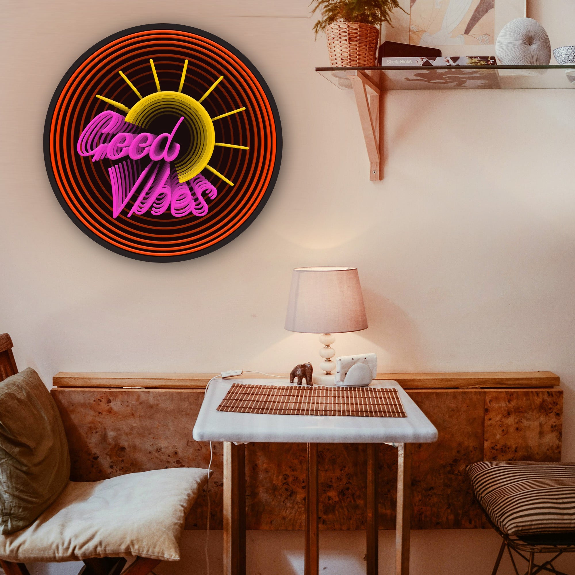 "Good Vibes" Words Sunshine Infinity Mirror LED Sign