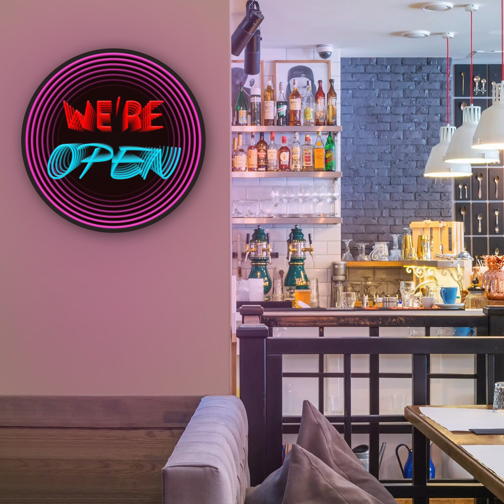 "WE'RE OPEN" Words Infinity Mirror LED Sign