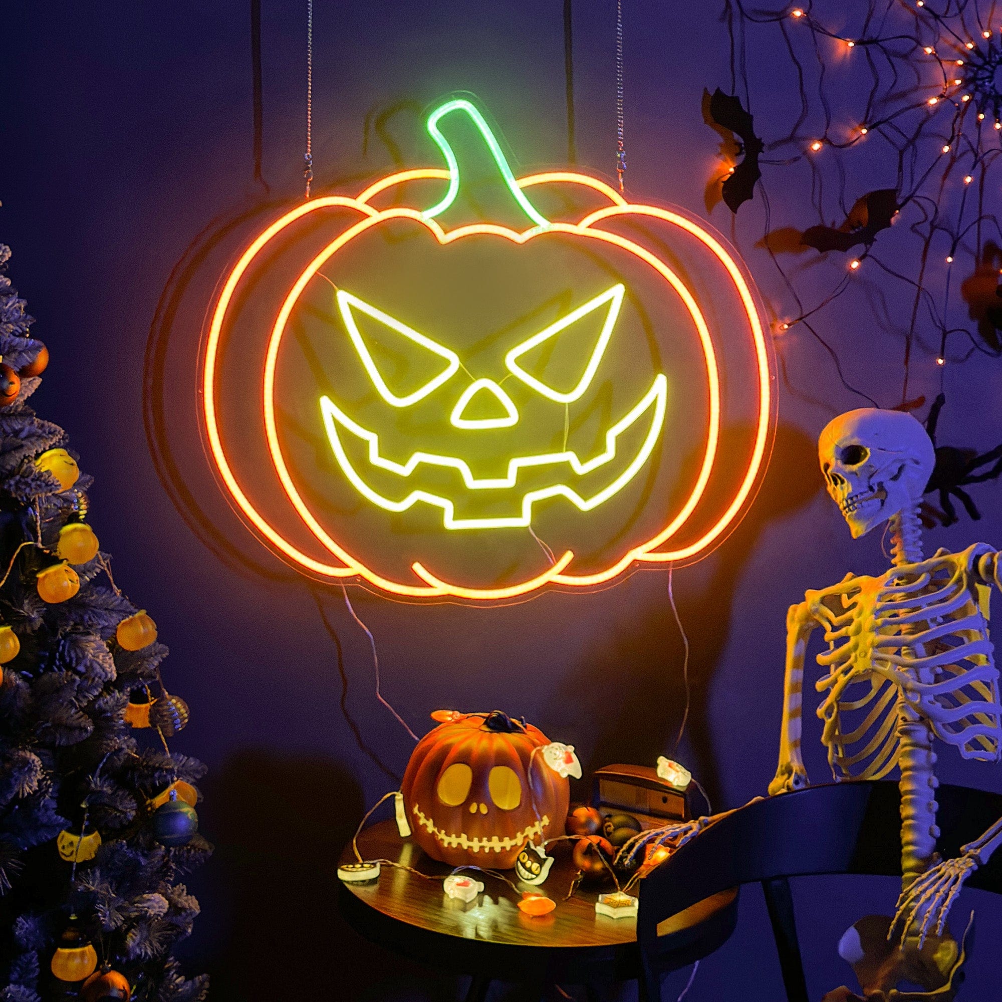 Pumpkin Evil Face Halloween Neon Sign