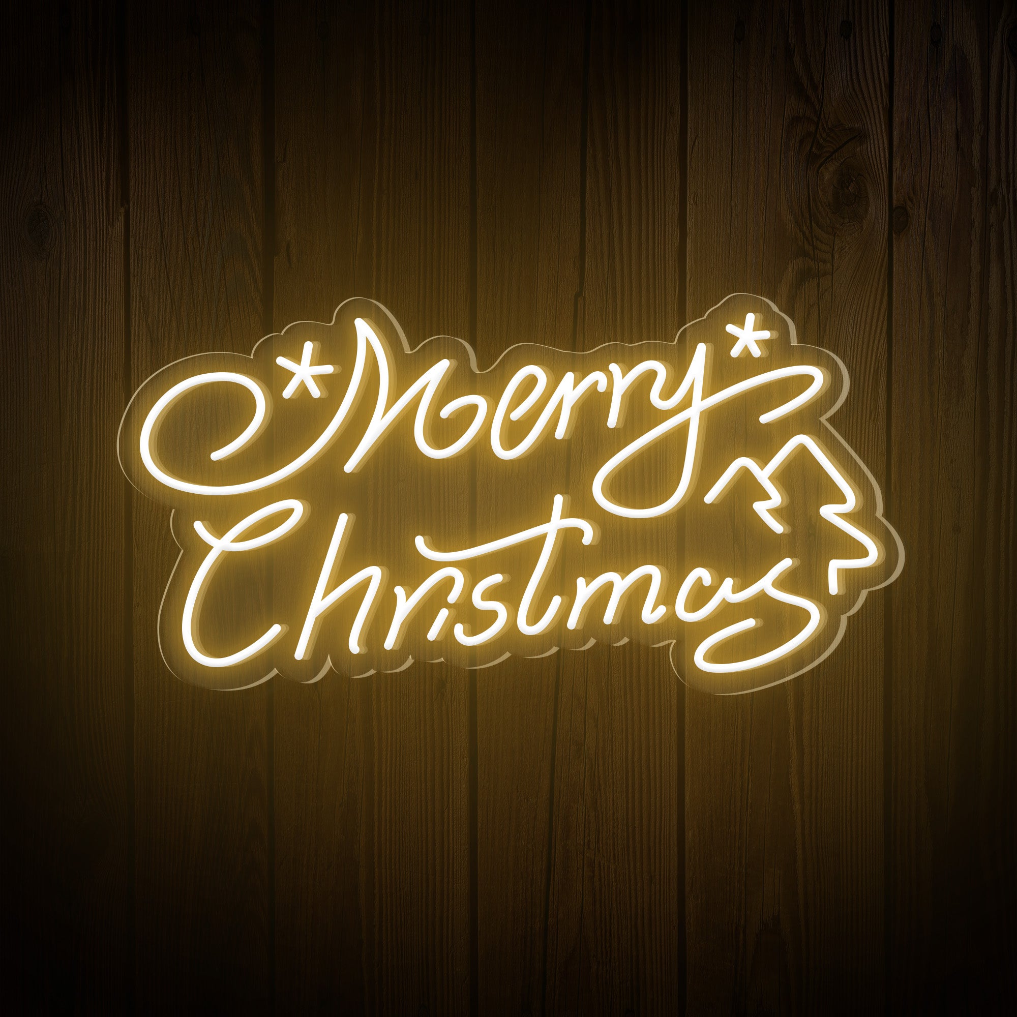 "Merry Christmas" Words Stars & Trees Neon Sign