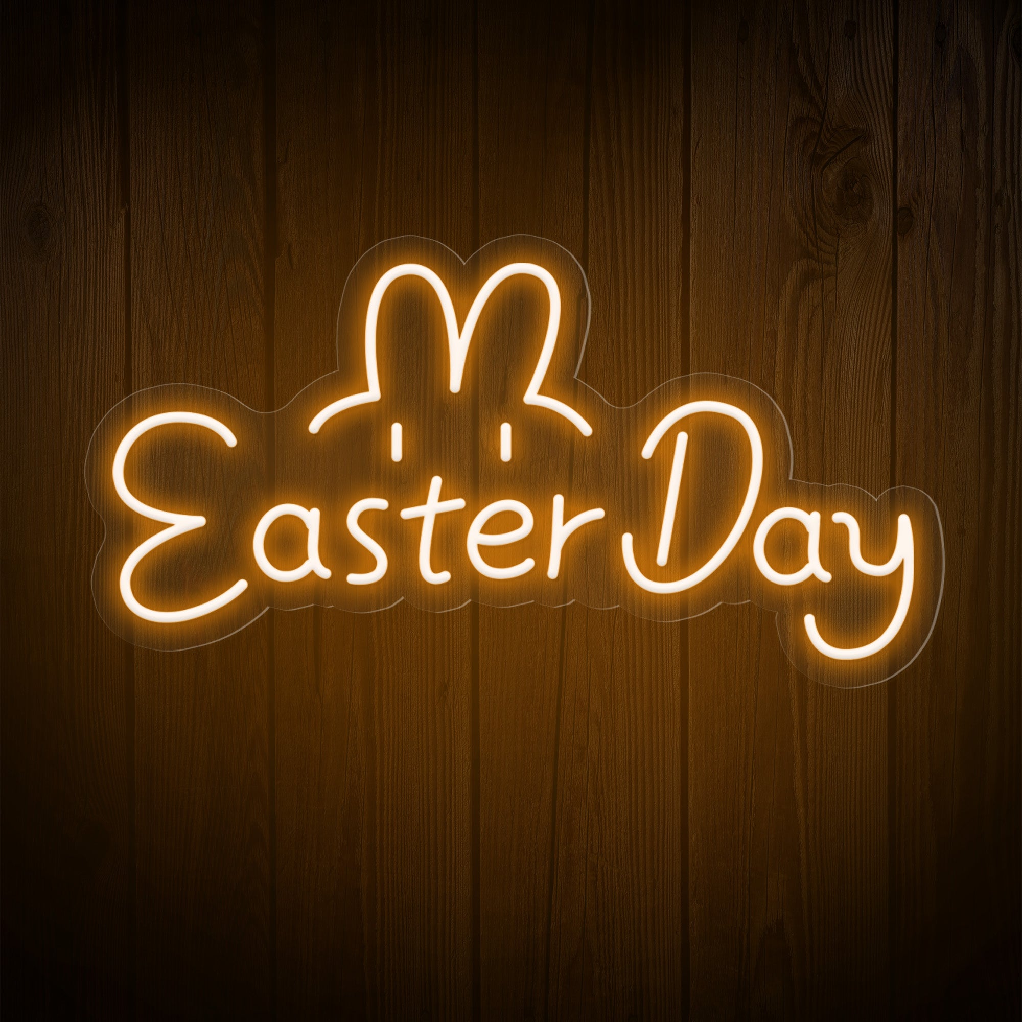 "Easter Day" Words & Cute Bunny Ears & Eyes Cute Easter Neon Sign