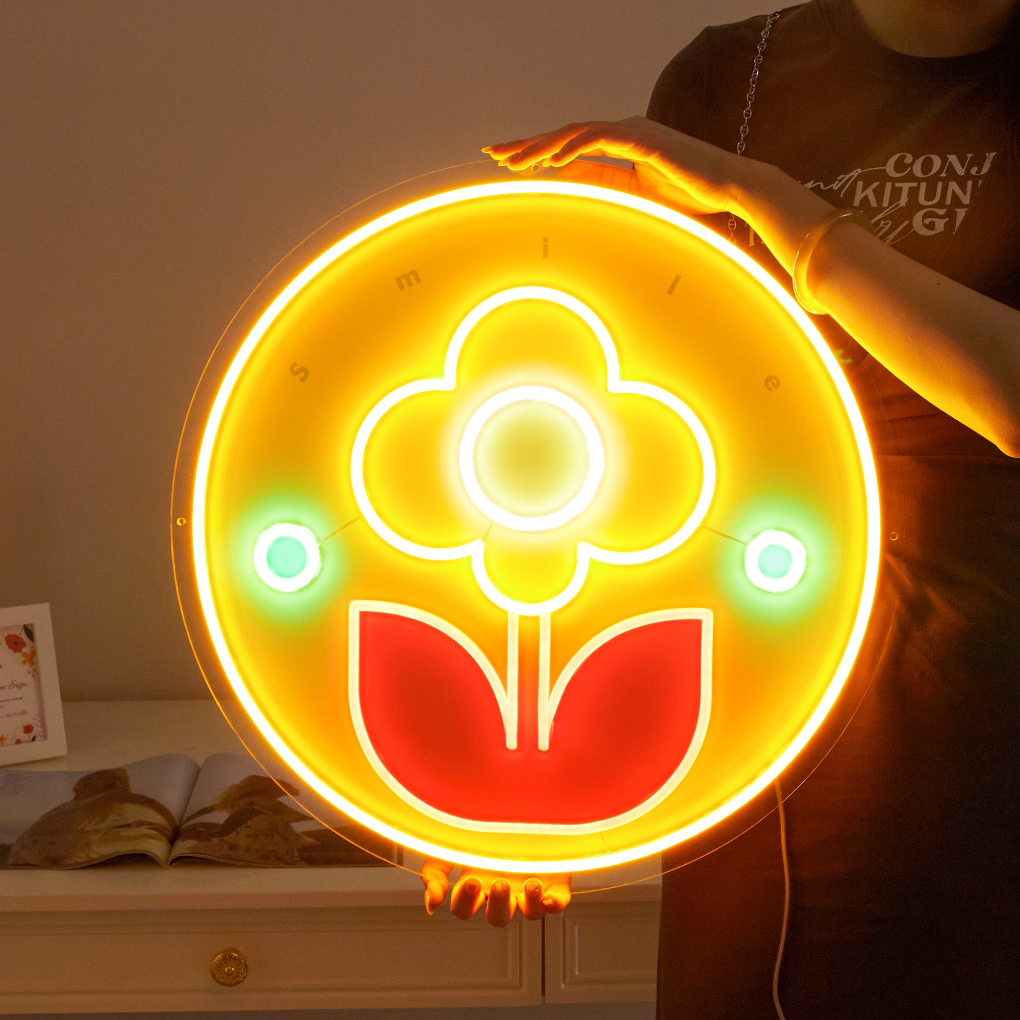 Flower and "Smile" LED Neon Sign