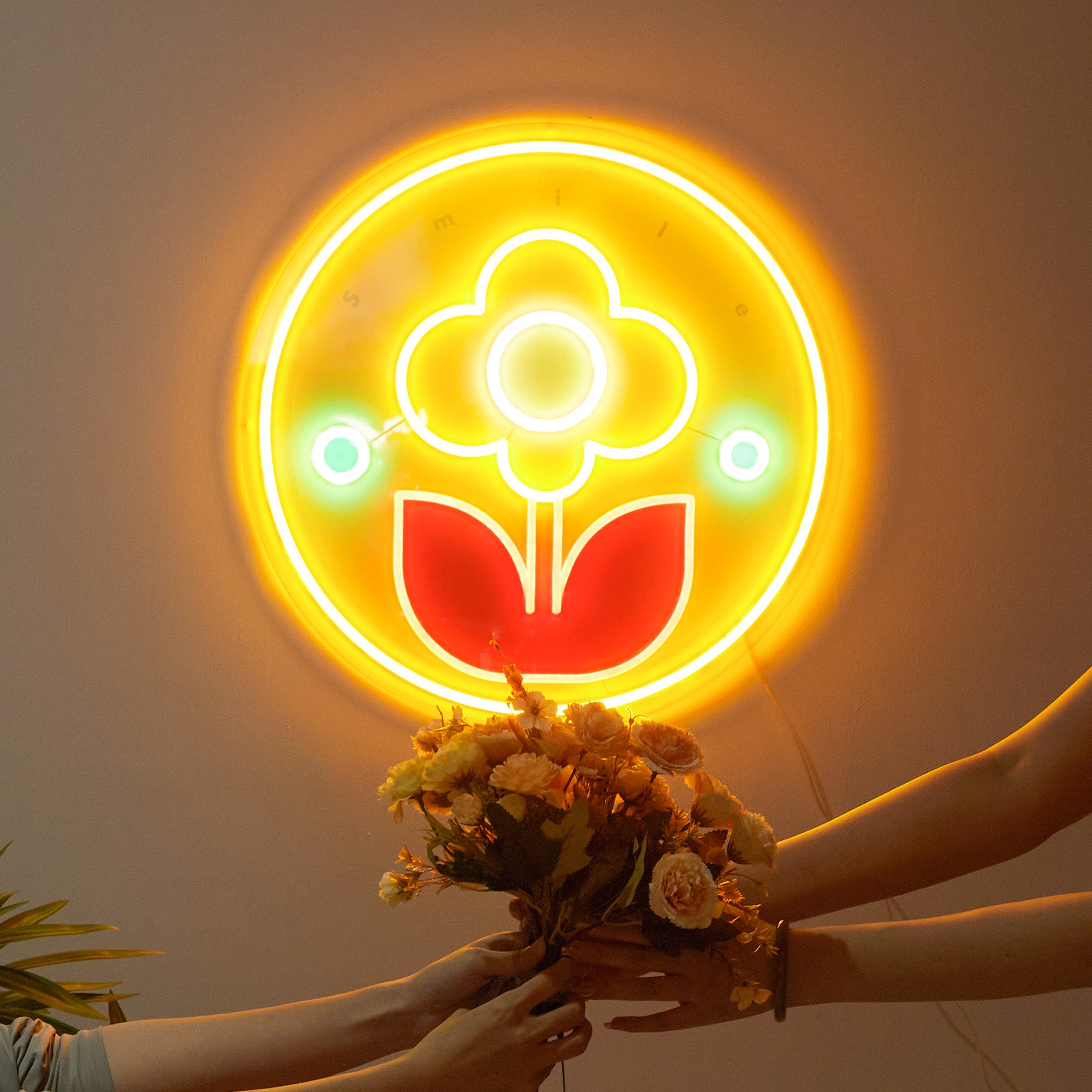 Flower and "Smile" LED Neon Sign