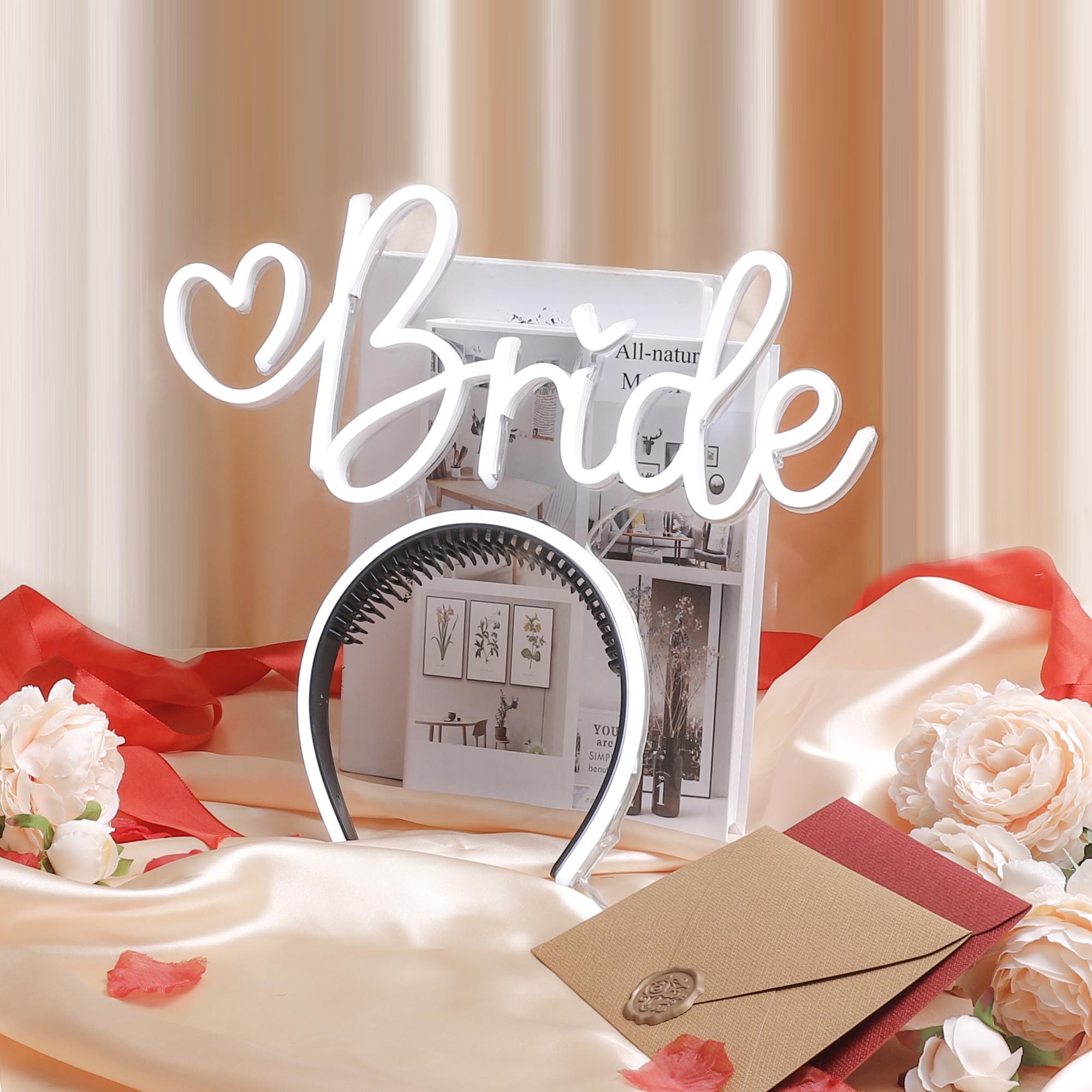 "Bride" Word Headband Heart Neon Sign