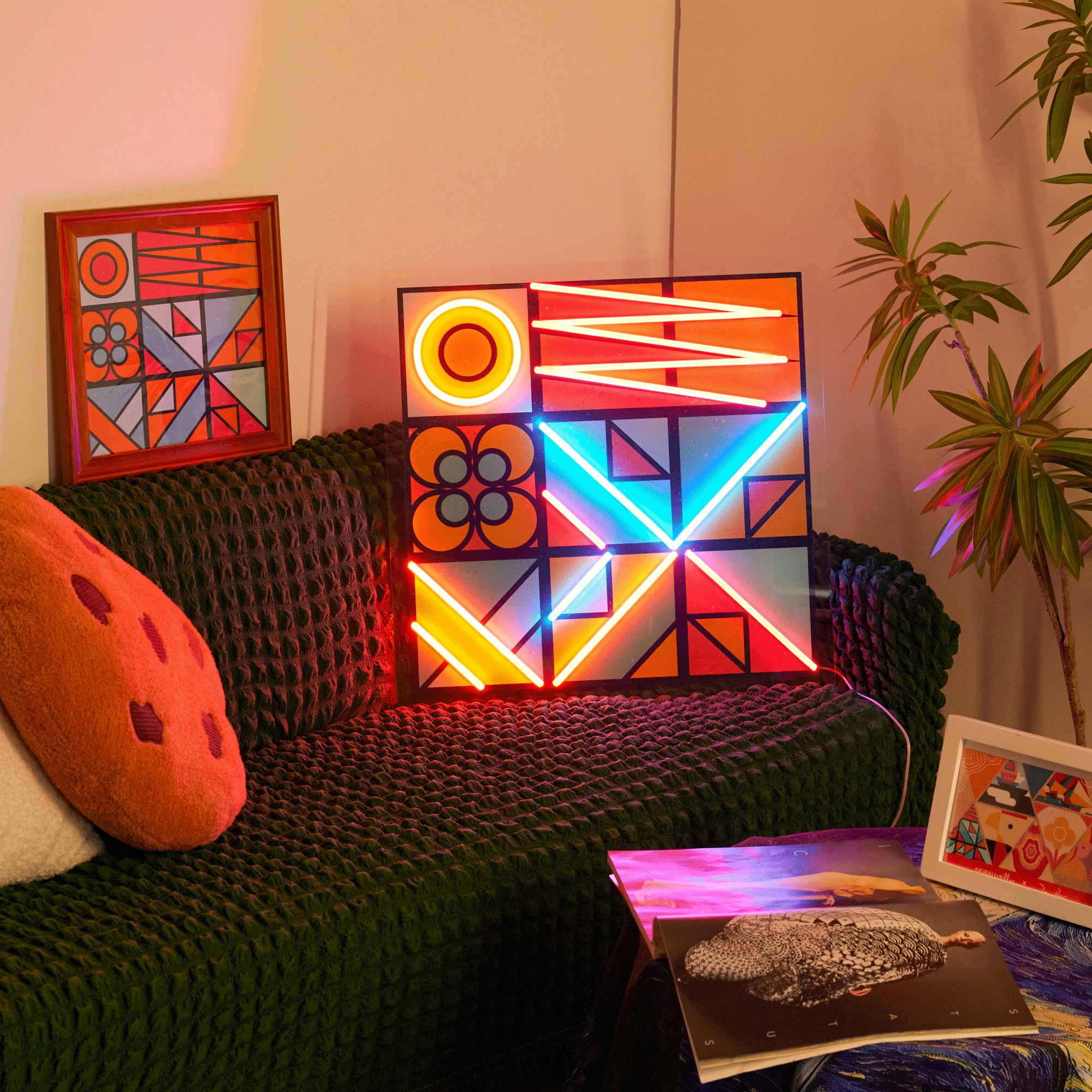 Colorful Happy Duck Geometric Art LED Neon Sign
