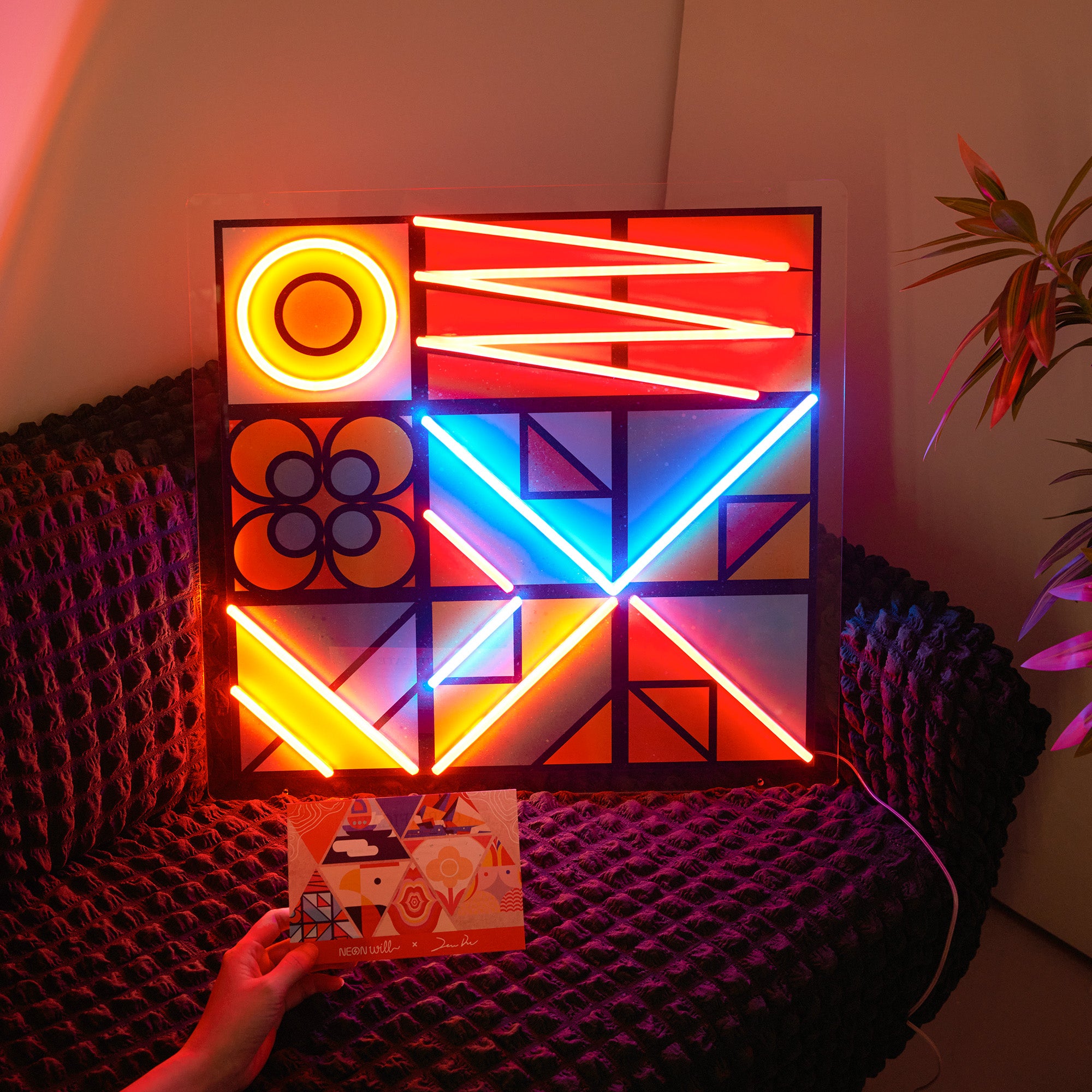 Colorful Happy Duck Geometric Art LED Neon Sign