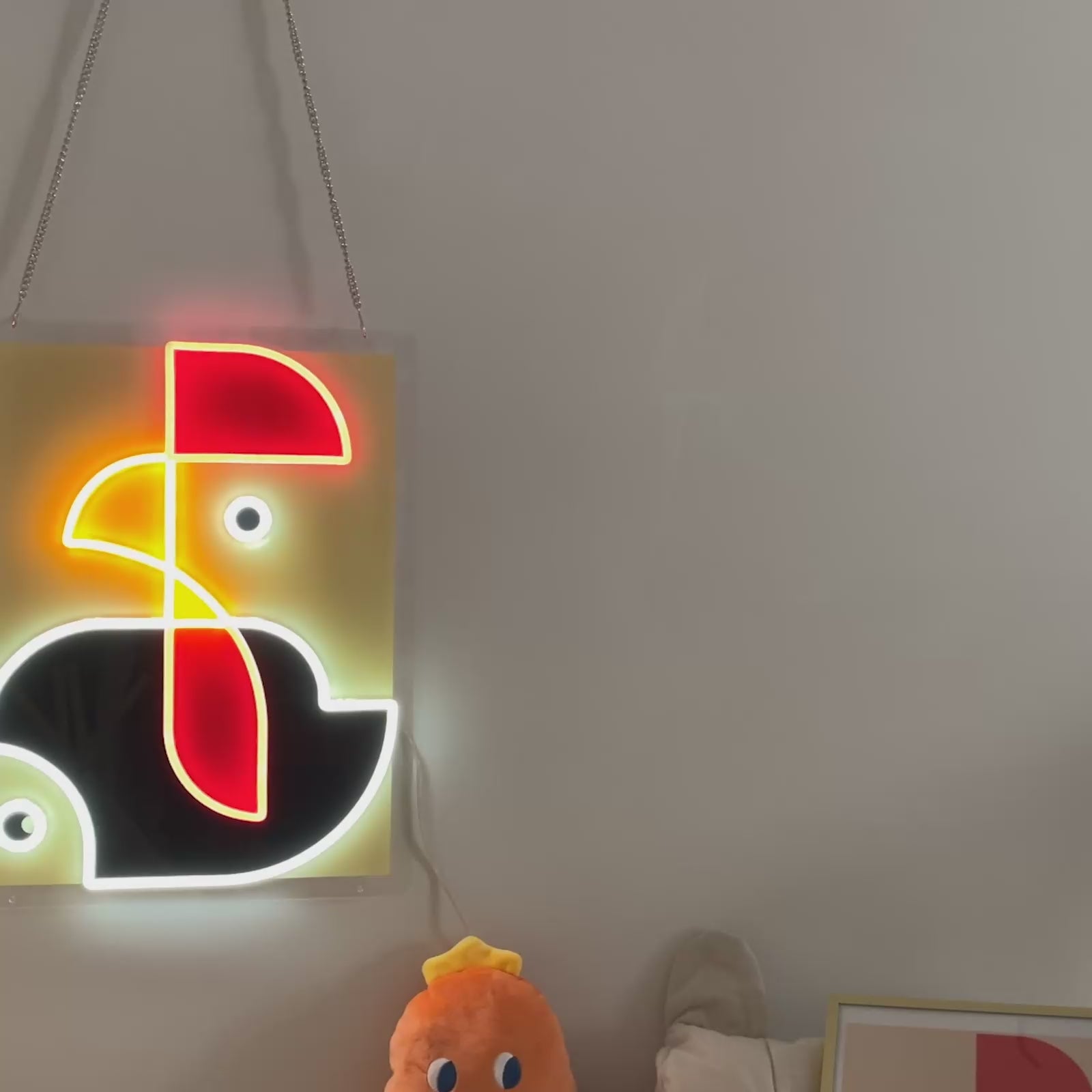 Girl and Rooster Geometric Art LED Neon Sign