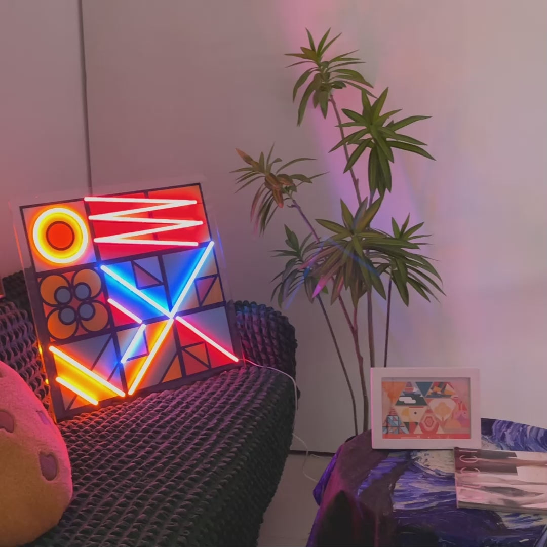 Colorful Happy Duck Geometric Art LED Neon Sign