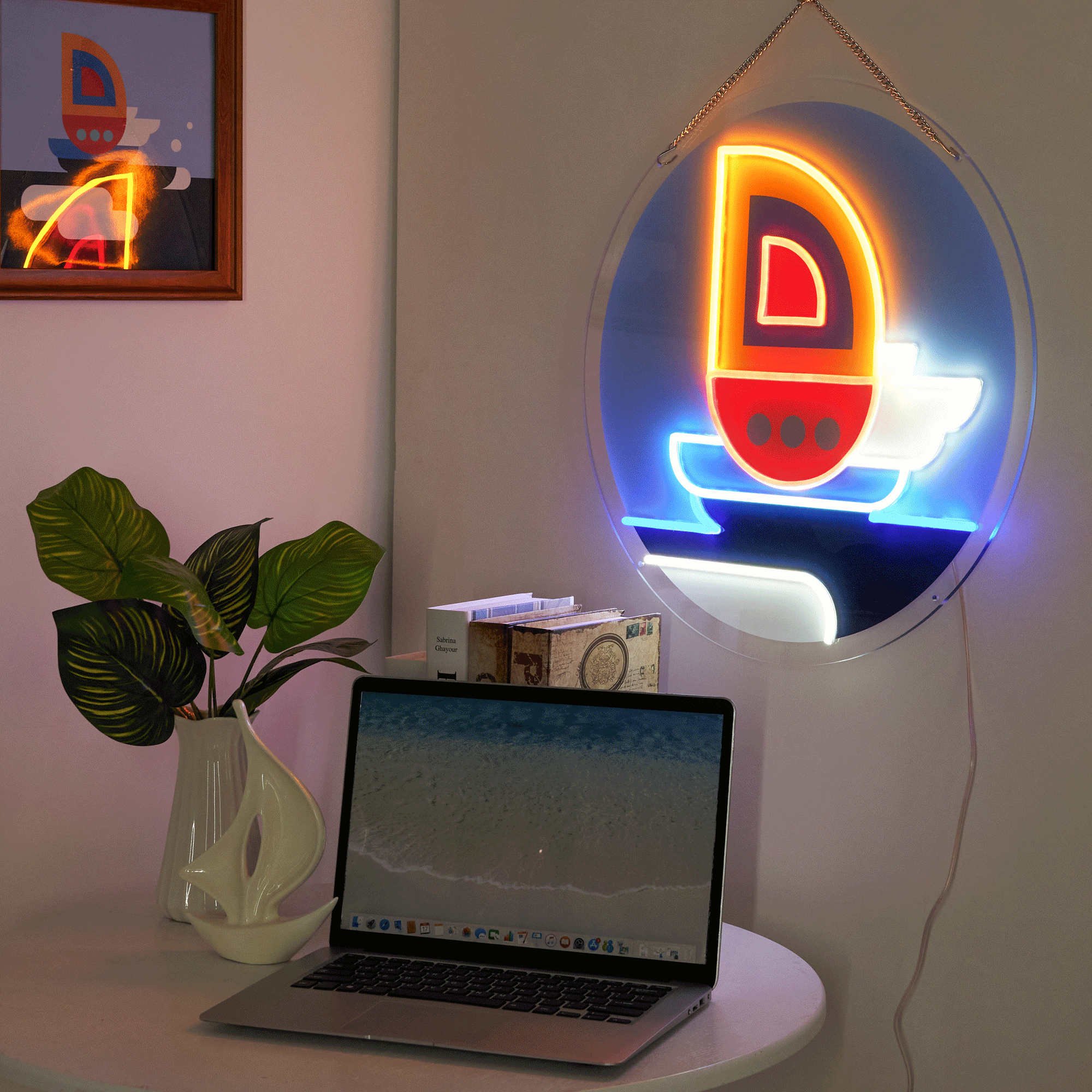 Sailboat and Sea Voyage Geometric Art LED Neon Sign