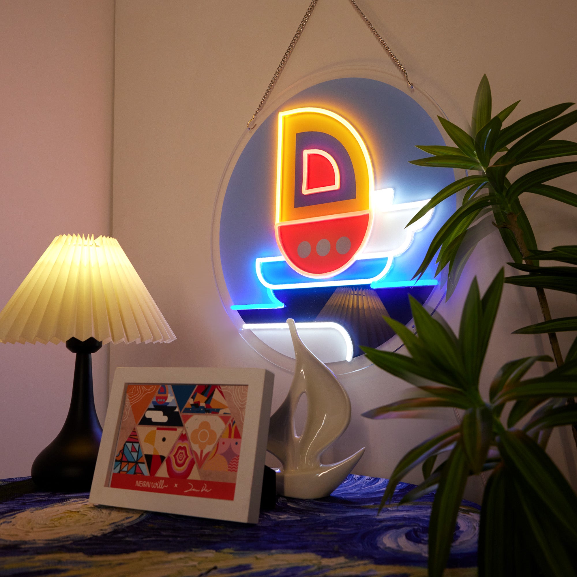 Sailboat and Sea Voyage Geometric Art LED Neon Sign