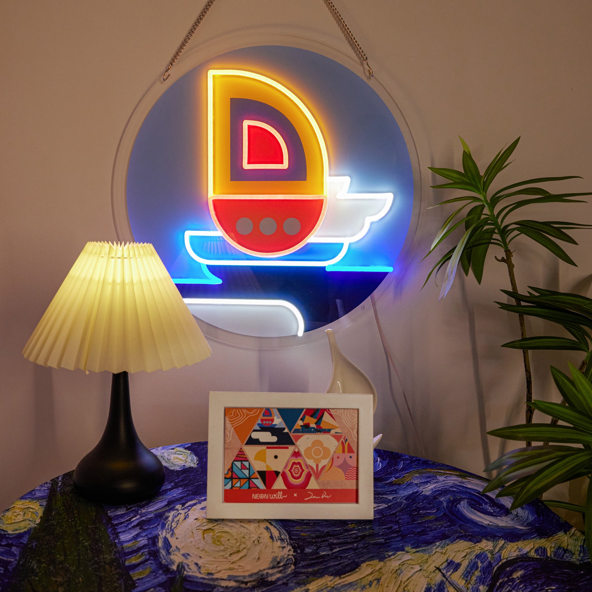 Sailboat and Sea Voyage Geometric Art LED Neon Sign