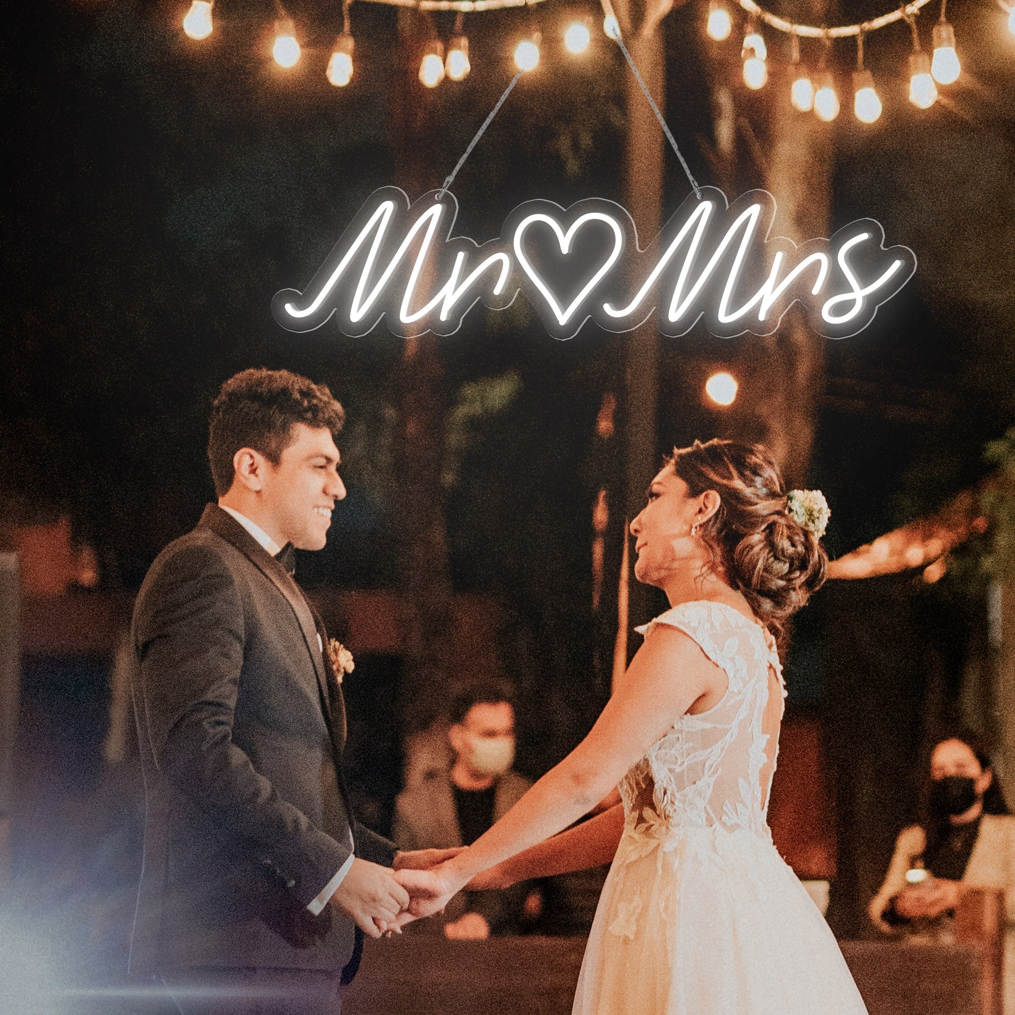 Mr & Mrs Words Heart Neon Sign