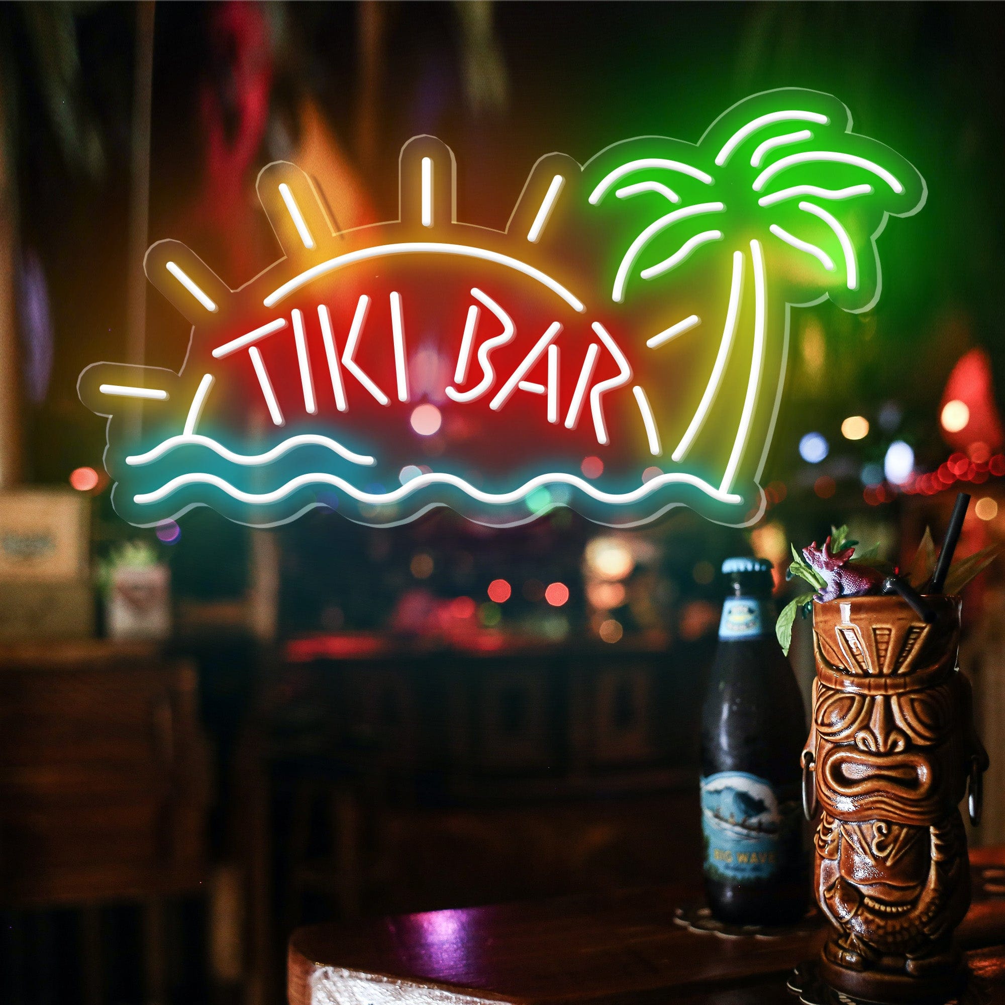 "TIKI BAR" Words Beach Theme Neon Sign