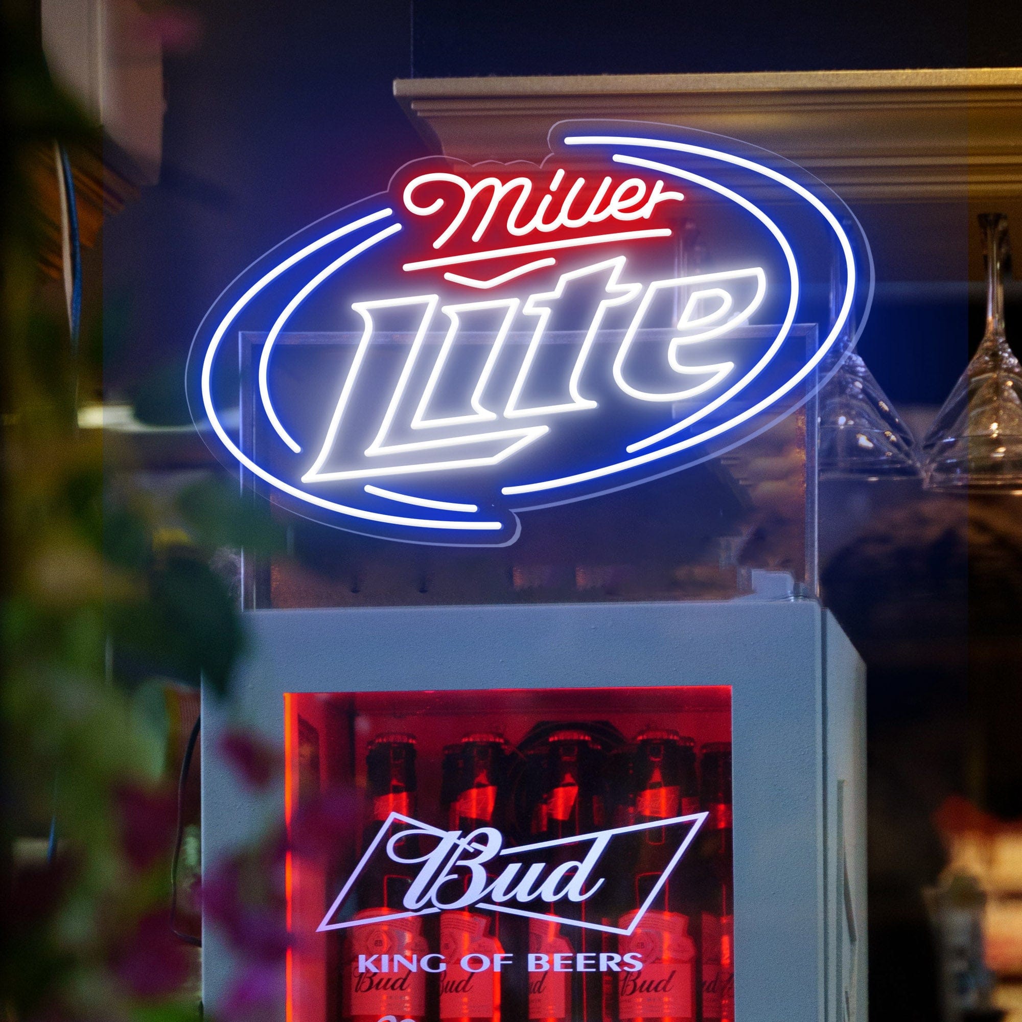 "Miller Lite" Words Brackets Neon Bar Sign