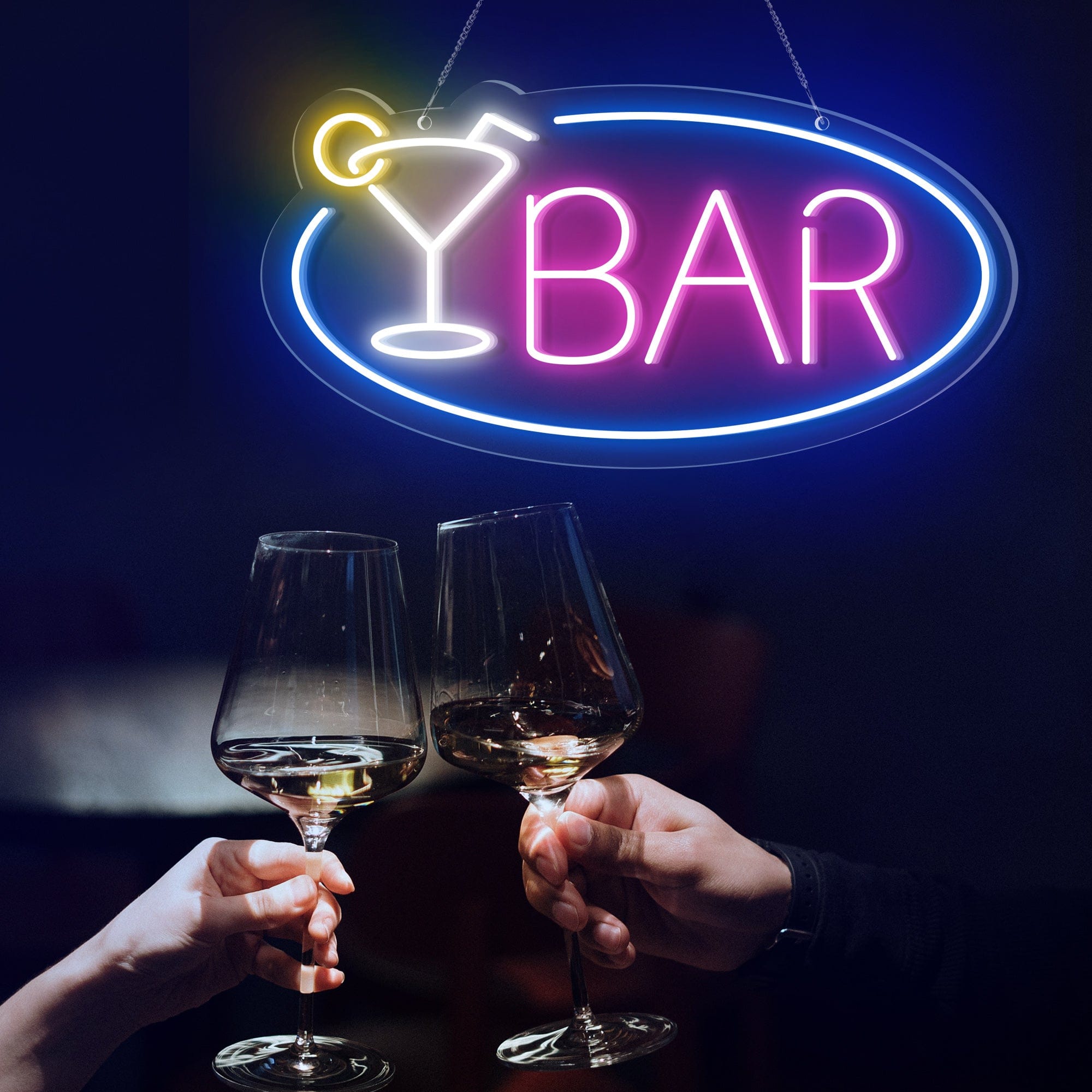 "BAR" Word Cocktail Glass Ellipse Frame Neon Sign