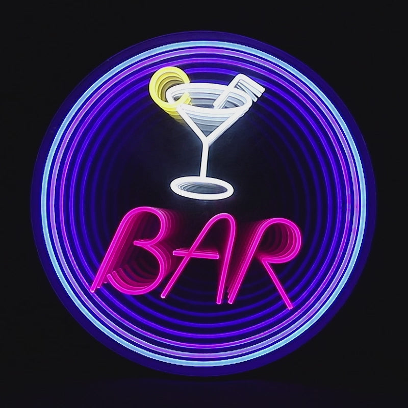 "BAR" Word Cocktail Glass Infinity Mirror LED Sign