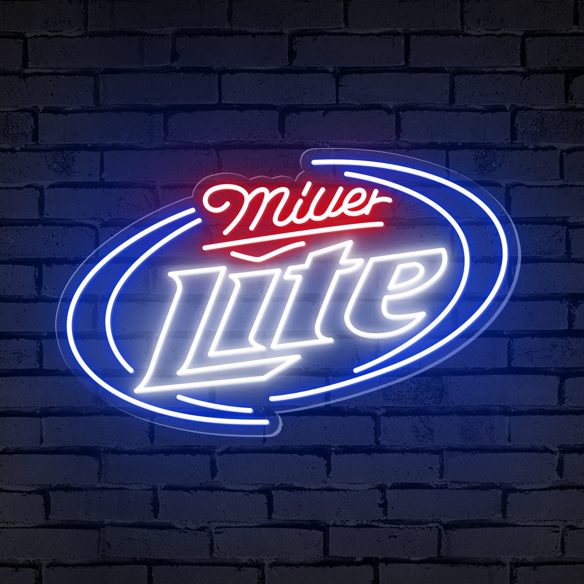 "Miller Lite" Words Brackets Neon Bar Sign