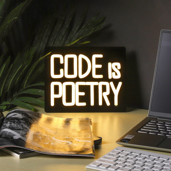 "CODE IS POETRY" Quote Neon Sign for Developers
