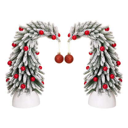 Enogets Mini Elf Hat Tabletop Christmas Trees, with 22 Red Berry, Hanging Ornament, 2 Pcs