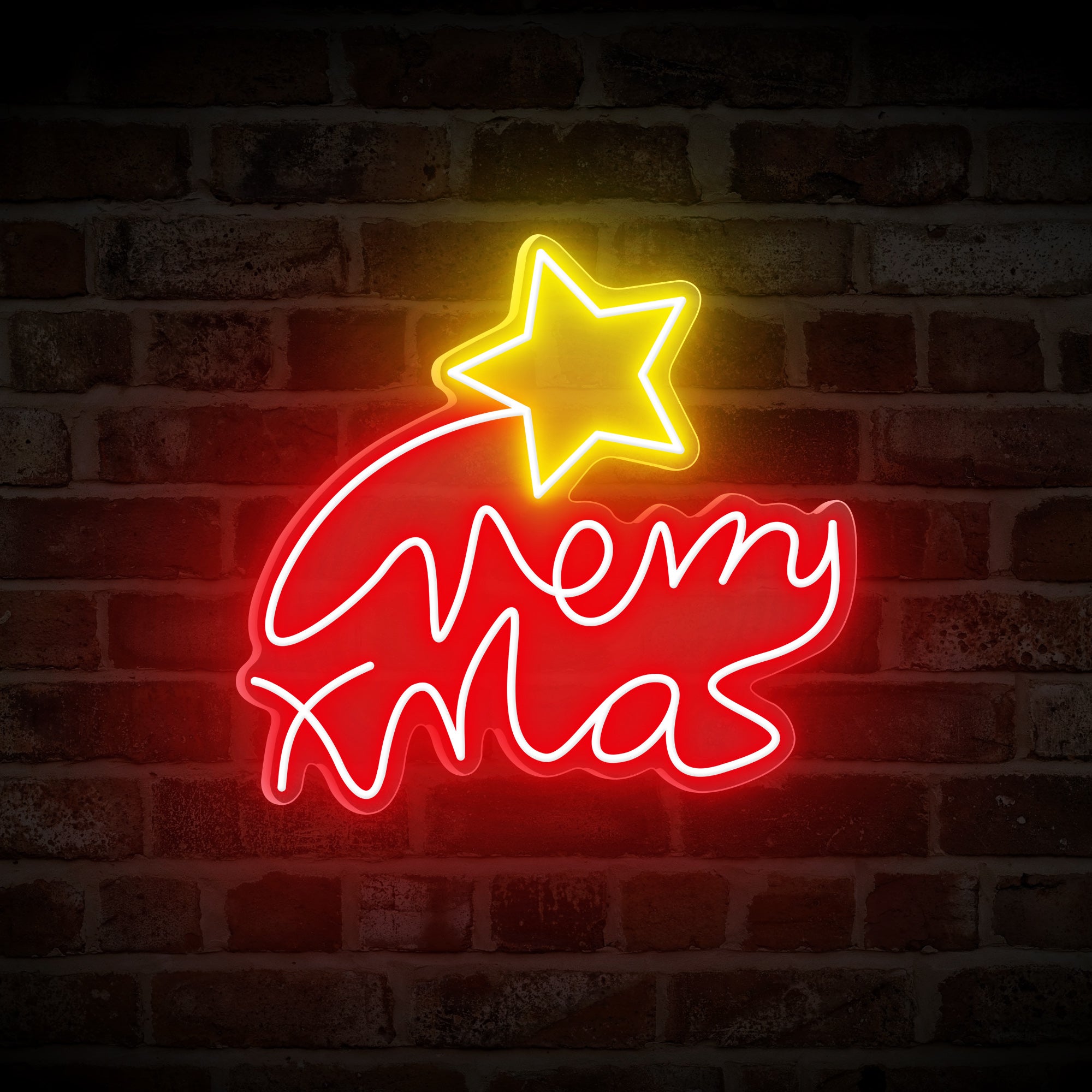 “Merry Xmas” Letters with Star Neon Sign for Christmas Tree