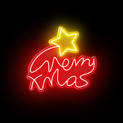 “Merry Xmas” Letters with Star Neon Sign for Christmas Tree