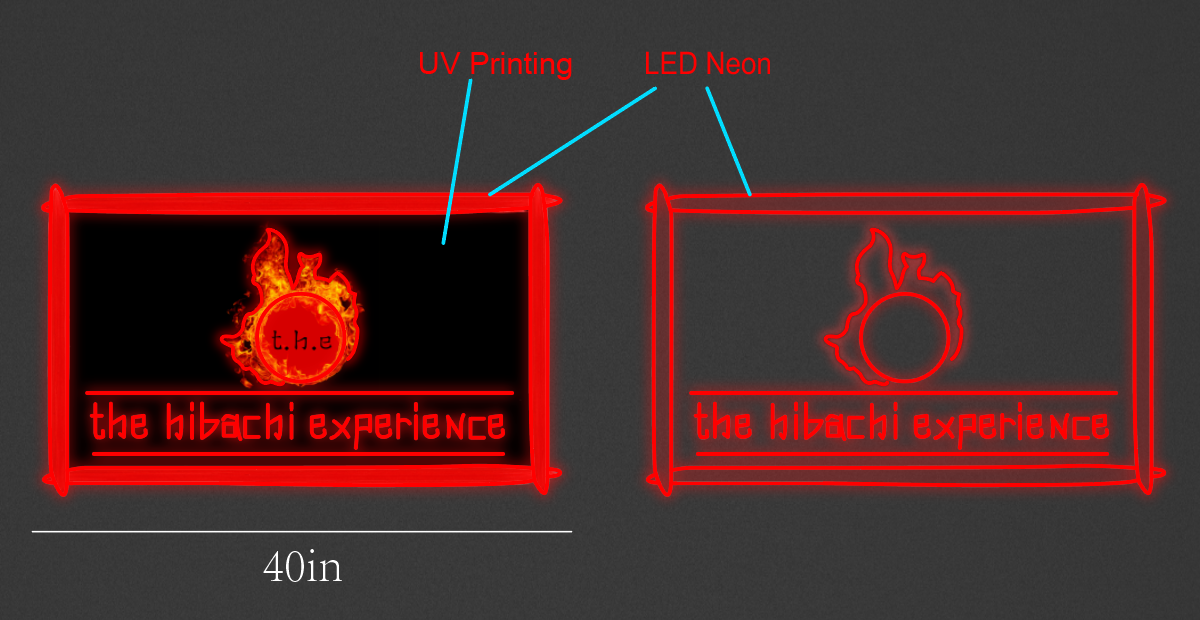 Upgraded replacement of 40inch wide x 24.5inch tall customized led neon sign