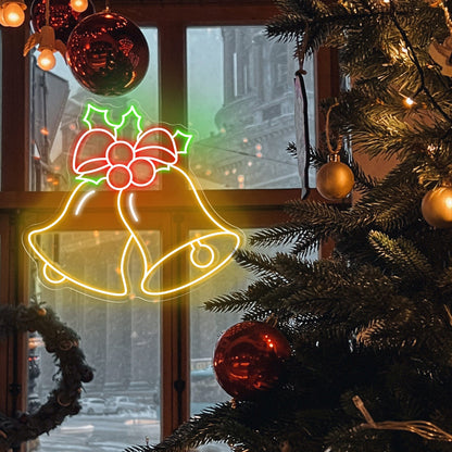 Christmas Bells with Decorative Berries LED Neon Sign