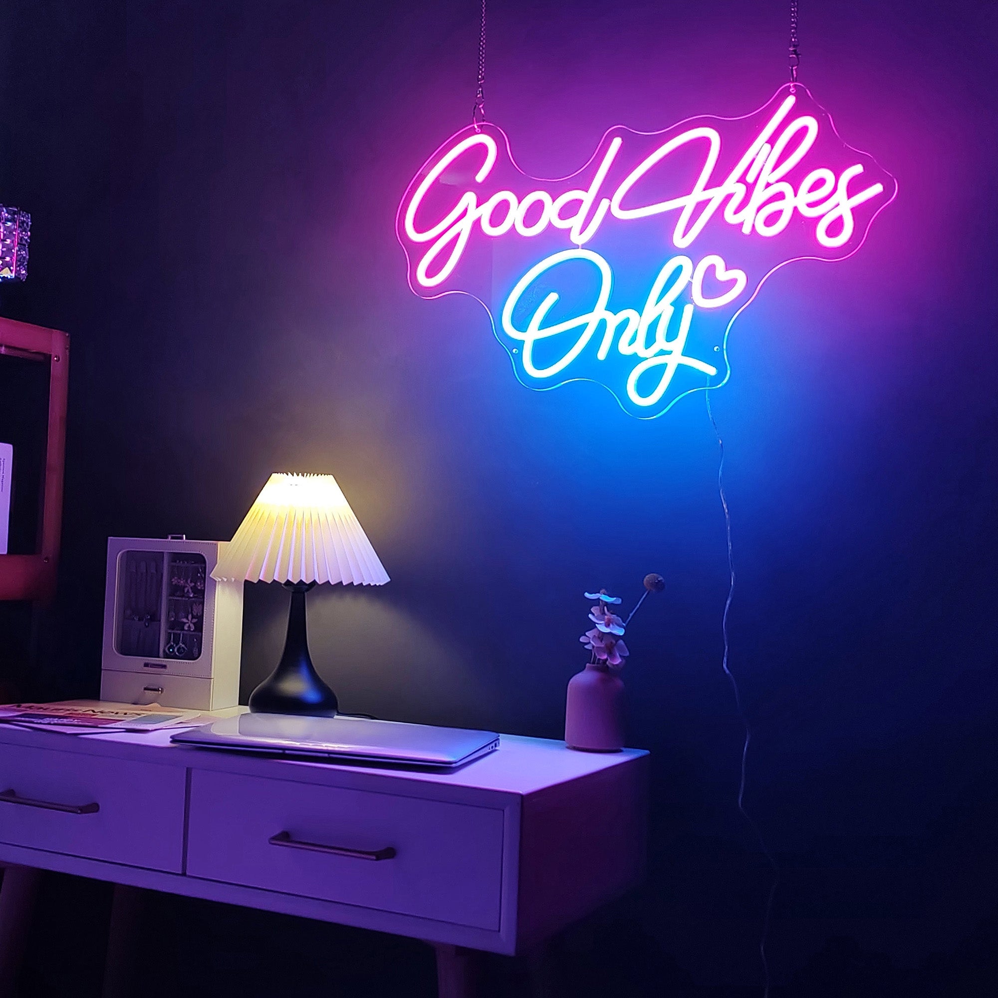 "Good Vibes Only" Words Heart Neon Sign
