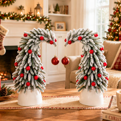Enogets Mini Elf Hat Tabletop Christmas Trees, with 22 Red Berry, Hanging Ornament, 2 Pcs