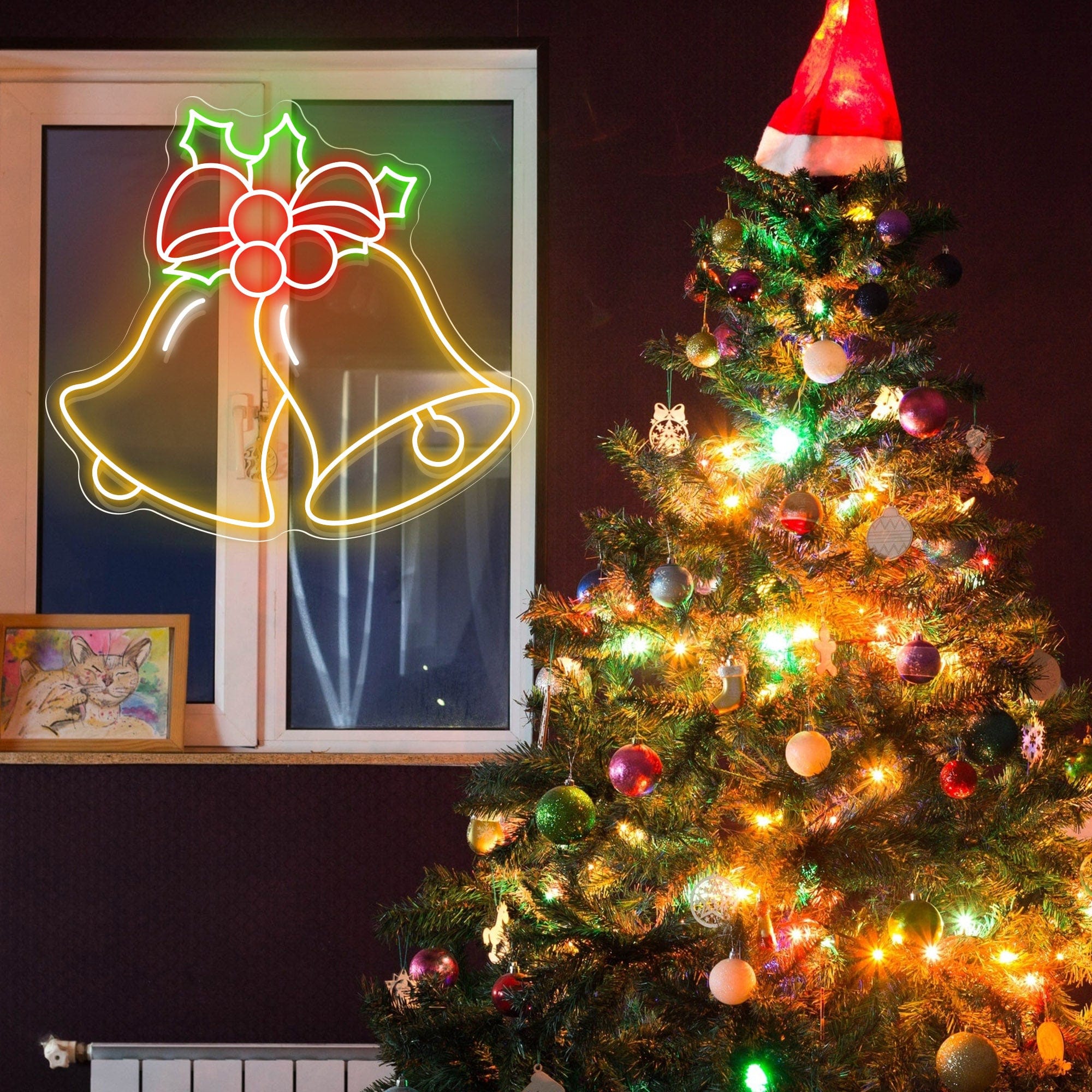 Christmas Bells with Decorative Berries LED Neon Sign