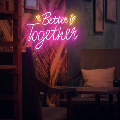 "Better Together" Words & Hearts Neon Sign