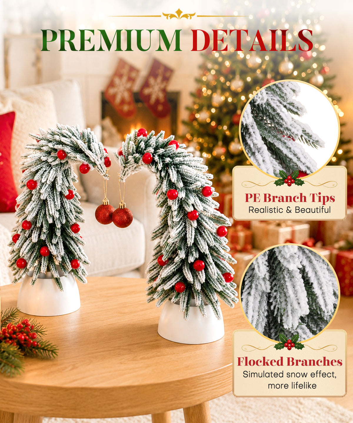 Enogets Mini Elf Hat Tabletop Christmas Trees, with 22 Red Berry, Hanging Ornament, 2 Pcs