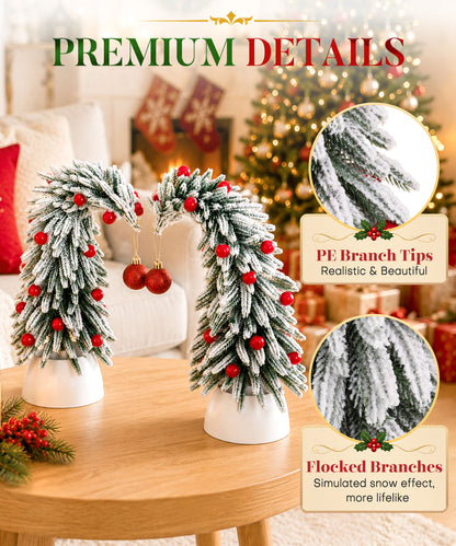 Enogets Mini Elf Hat Tabletop Christmas Trees, with 22 Red Berry, Hanging Ornament, 2 Pcs