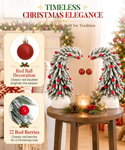 Enogets Mini Elf Hat Tabletop Christmas Trees, with 22 Red Berry, Hanging Ornament, 2 Pcs