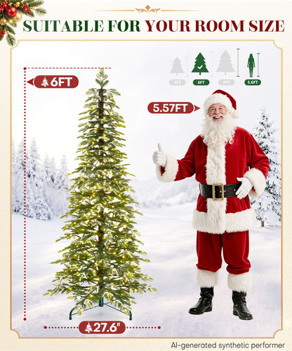 Enogets Slim Fir Christmas Tree, 240 Warm White LEDs, Icy Snow Finish,  5/6/7 Ft