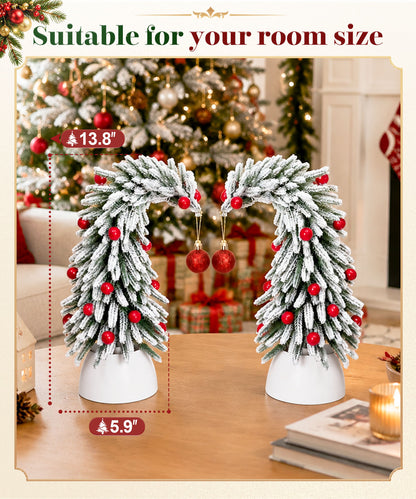 Enogets Mini Elf Hat Tabletop Christmas Trees, with 22 Red Berry, Hanging Ornament, 2 Pcs