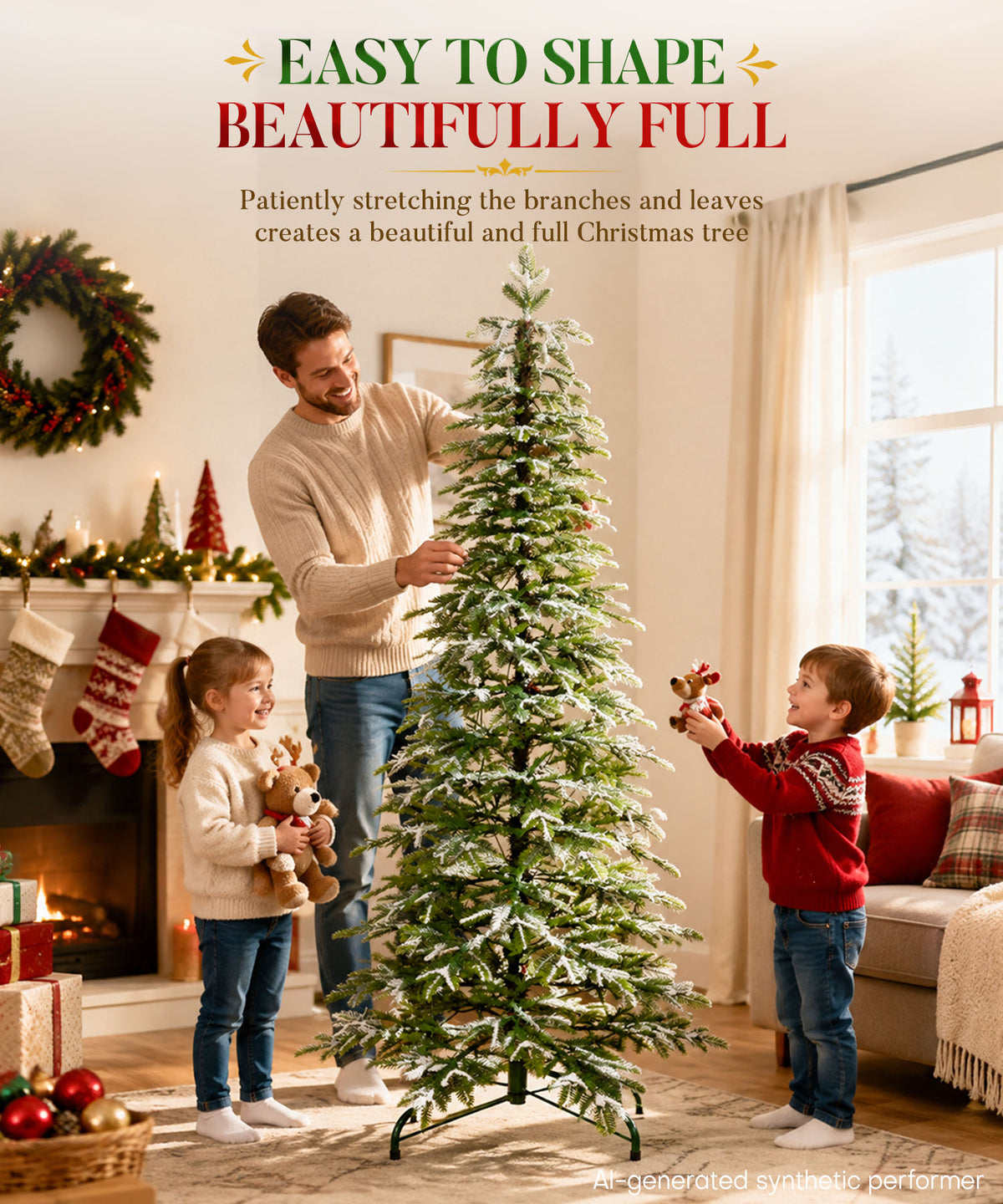 Enogets Slim Fir Christmas Tree, 240 Warm White LEDs, Icy Snow Finish,  5/6/7 Ft