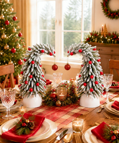 Enogets Mini Elf Hat Tabletop Christmas Trees, with 22 Red Berry, Hanging Ornament, 2 Pcs