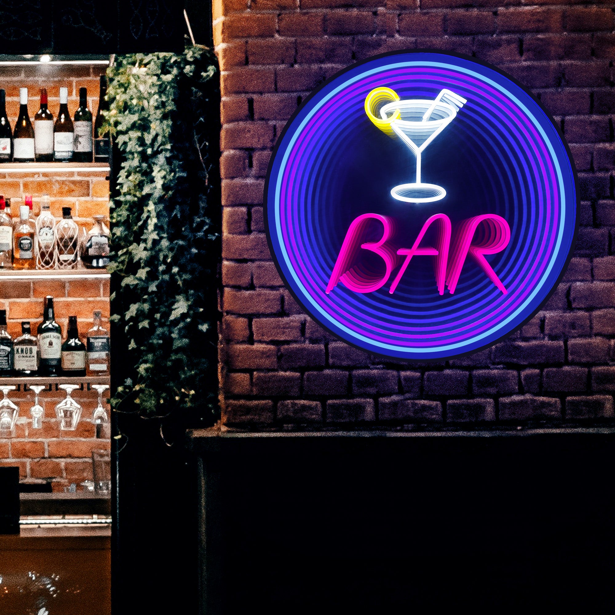 "BAR" Word Cocktail Glass Infinity Mirror LED Sign