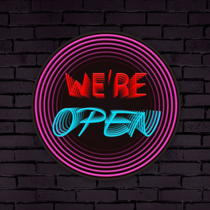 "WE'RE OPEN" Words Infinity Mirror LED Sign