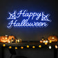 "Happy Halloween" Words Spider Web Neon Sign