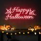 "Happy Halloween" Words Spider Web Neon Sign
